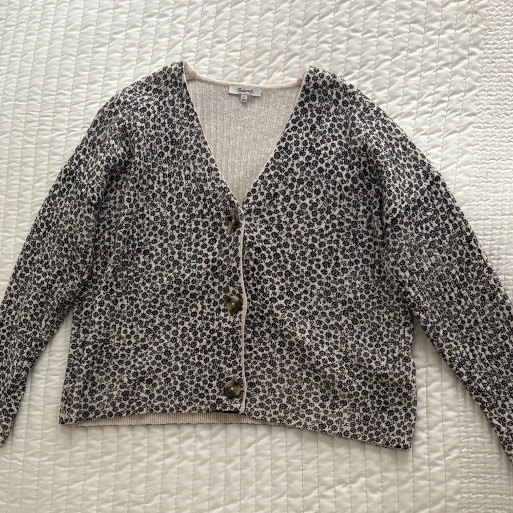 Madewell Black and Cream Cardigan Sweater